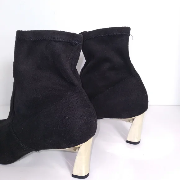 Alfani BAMBEY Black Faux Suede Gold Heel Ankl Bootie Boots- Women's Size- 6.5M - Picture 4 of 10